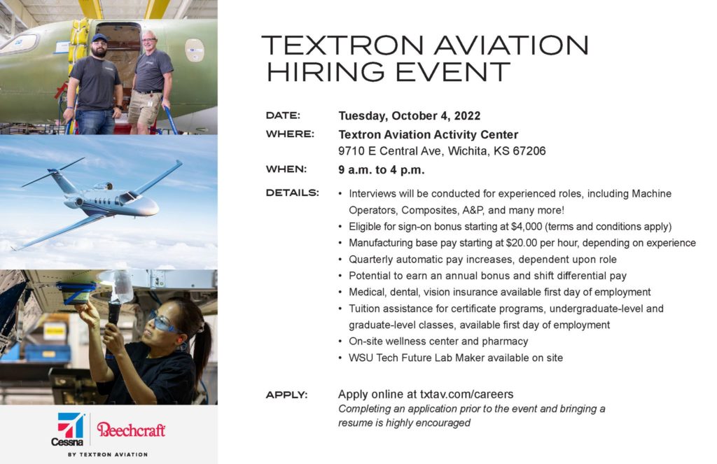 Textron Aviation Inc Hiring Event IAM Local Lodge 774